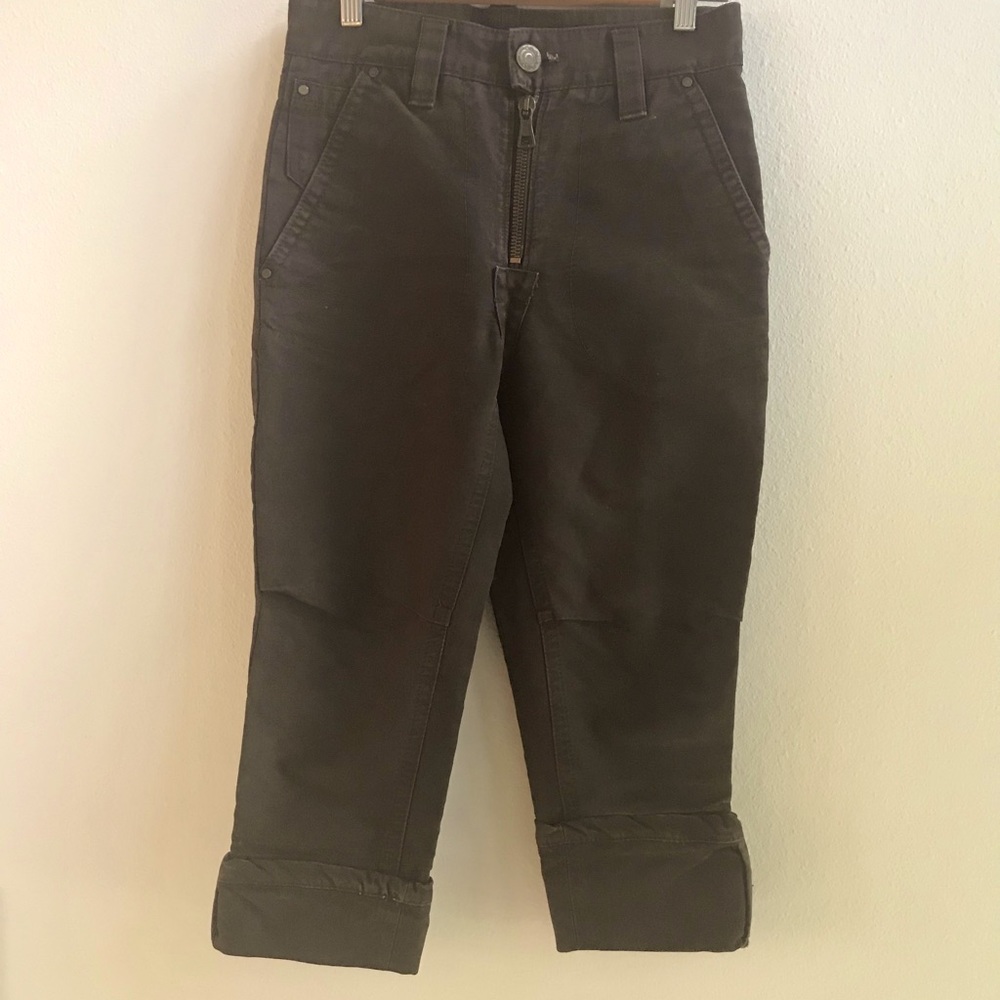 Dsquared2 vintage brown canvas cropped trousers with Dsquared leather monogram